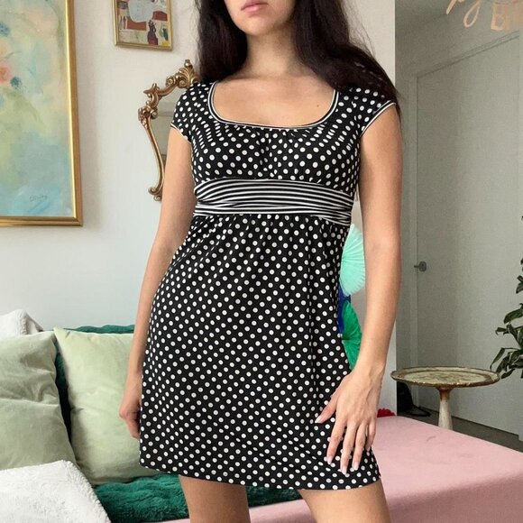 Y2K Black & White Polka Dot Dress - Picture 3 of 5